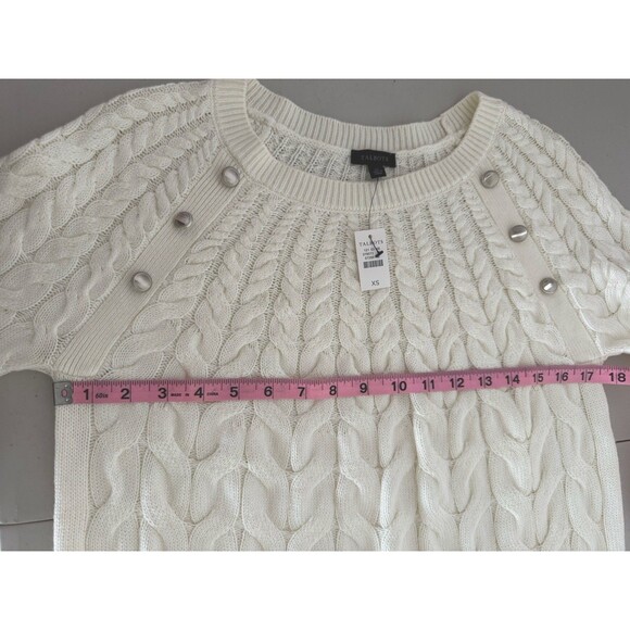 Talbots Ivory Cable Knit Sweater Women Size XS Crew Neck Silver Buttons New - Picture 4 of 8
